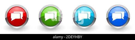 Message, bubble, dialog silver metallic glossy icons, set of modern design buttons for web, internet and mobile applications in four colors options is Stock Photo