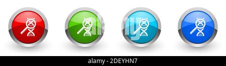 Dna, genetic research silver metallic glossy icons, set of modern design buttons for web, internet and mobile applications in four colors options isol Stock Photo