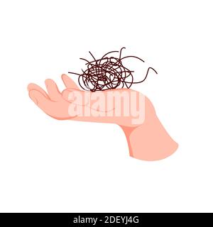 Hair loss problem on hand illustration in vector flat modern style. Isolated on white background Stock Photo