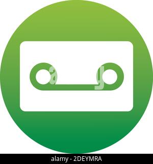 Plastic audio compact cassette tape - web icon. Green color music tape. old technology concept, retro style, flat theme design, vector art image illus Stock Vector