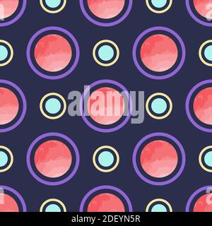 Seamless repeating texture background consists of random colorful polka dots and circles. Modern decorative vector pattern for fabric and printing Stock Vector