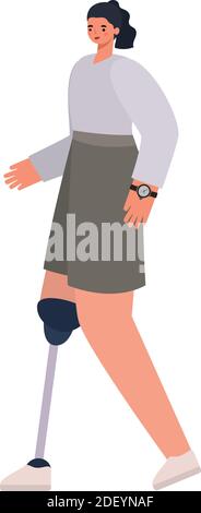 woman with prosthetic leg and black hair Stock Vector