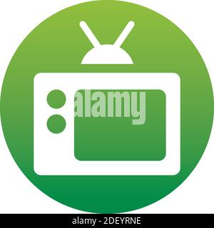 Tv Icon of a set in trendy flat style isolated on white background. Television symbol on green gradient button for your web site design, logo, app, UI Stock Vector