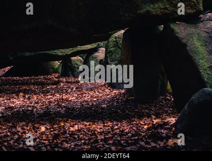 Image shot from Underneath the biggest prehistoric Dolmen or Hunebed of the Netherlands on a overcast winters day