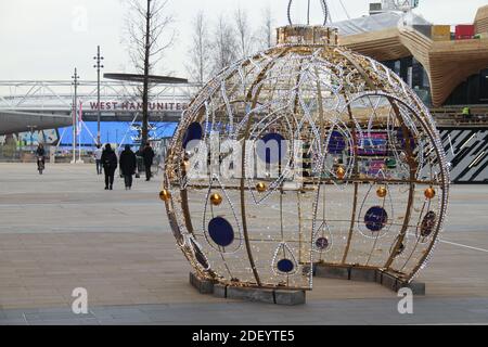 London, UK. 02nd Dec, 2020. People walking around a Christmas decoration installation on Stratford street. Credit: SOPA Images Limited/Alamy Live News Stock Photo