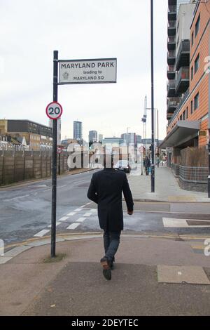 London, UK. 02nd Dec, 2020. A man walking towards Maryland Station. Credit: SOPA Images Limited/Alamy Live News Stock Photo