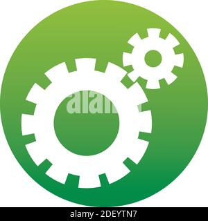 Cogwheel gear mechanism vector settings vector icon of a set in trendy flat style isolated on white background. Retro mobile symbol on green gradient Stock Vector