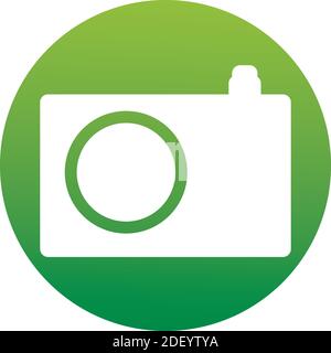 Vector camera icon / button, graphic design element of a set in trendy flat style isolated on white background. Retro symbol on green gradient button Stock Vector