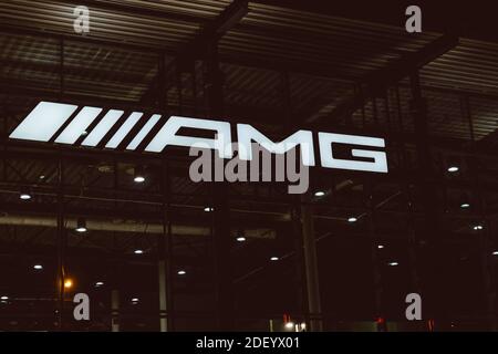 mercedes amg logo dealer showroom luxury car brand global auto Stock Photo
