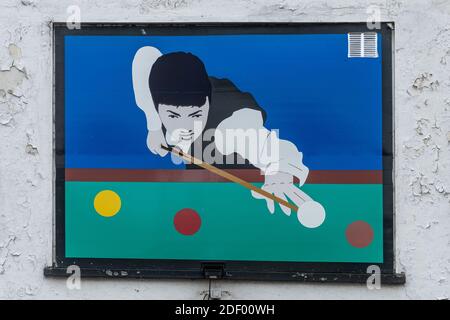 Snooker artwork on a snooker hall wall Stock Photo