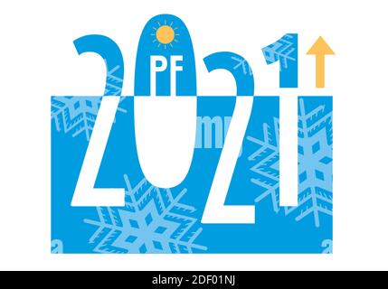 New year greeting card 2021, snowflakes. Pf card with number 2021 on snowflake background. Vector available. Stock Vector