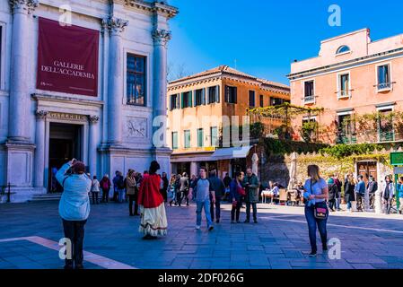 The Gallerie dell'Accademia is a museum gallery of pre-19th-century art in Venice.It is housed in the Scuola della Carità on the south bank of the Gra Stock Photo