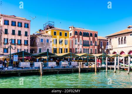 Rialto Market whose antiquity dates back to 1250 and which owes its name to its location, the Rialto Bridge. Venice, Veneto, Italy, Europe Stock Photo