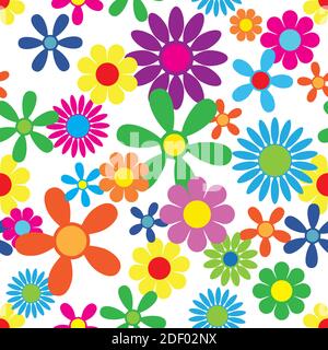 Hippie Flowers Seamless Repeating Pattern Vector Illustration Stock Vector