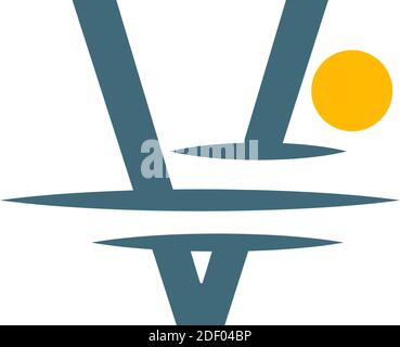 Logo icon Letter V with sunset icon design illustration Stock Vector