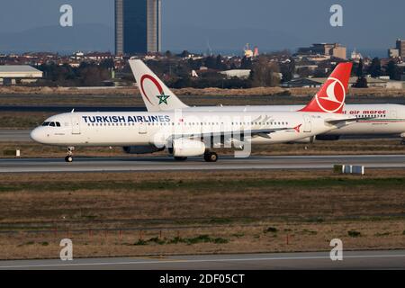 Istanbul / Turkey - March 27, 2019: Turkish Airlines Airbus A321 TC-JRI passenger plane departure at Istanbul Ataturk Airport Stock Photo