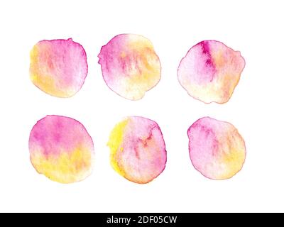 Abstract hand drawn yellow pink watercolor circles. Stock Photo