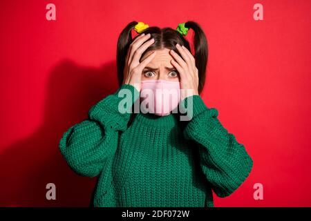 Photo of scared brown haired beautiful wife hold cheese grater bite lip  wear dotted apron purple bathrobe isolated on pink color background Stock  Photo - Alamy