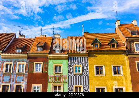 POZNAN, POLAND - Nov 12, 2018: Row of colorful buildings in the old city square Stock Photo