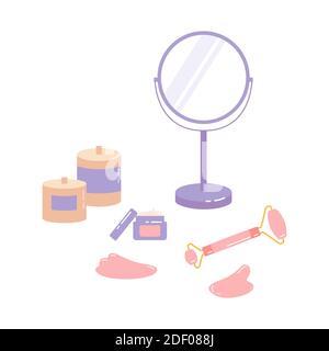 Skin care products for SPA.Massage gua sha set Stock Vector