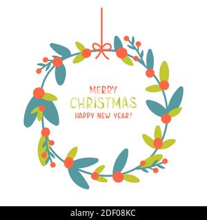 Christmas wreath with Merry Christmas letter Stock Vector