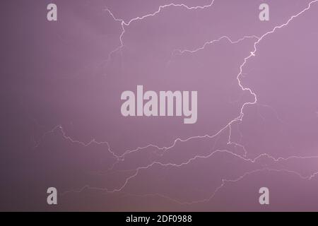 Lightning Bolts in the sky closeup Stock Photo