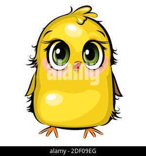 Little chick. Funny chick. Cute and funny baby bird. The isolated object on a white background. Illustration. Cartoon style. Vector Stock Vector