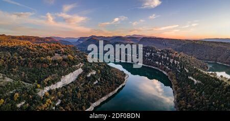 Sky reflection in the river Ter, Spain. Stock Photo