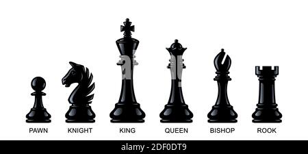 3D chess illustration king, queen bishop and pawn horse rook on