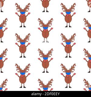 Christmas seamless pattern made from Deer character in face mask. Stock Vector