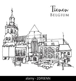 Vector hand drawn sketch illustration of Tienen, Belgium Stock Vector