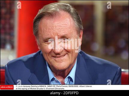 File - Albert Uderzo Dies At 92 - © Jean-Jacques Datchary/ABACA. 34541-22. Paris-France, 09/05/2002. Albert Uderzoat the taping of Michel Drucker's Vivement Dimanche. Stock Photo