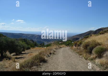 Landscape Panorama along Circular del Río Monachil Hike near Granada, Spain Stock Photo