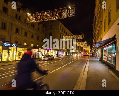 Graz, Austria-November 22, 2019: Beautiful street Christmas decorations, at night, in the city center of Graz, Styria region, Austria. Stock Photo