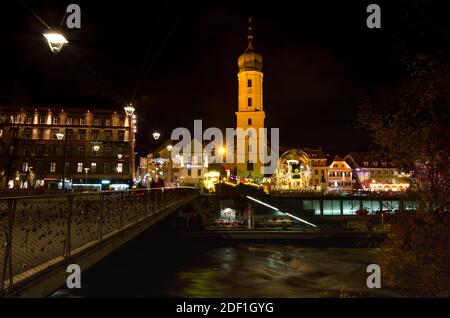 Graz, Austria - November 22, 2019: Beautiful Christmas decorations near the Franciscan Church, at night, in the city center of Graz, Styria region, Au Stock Photo