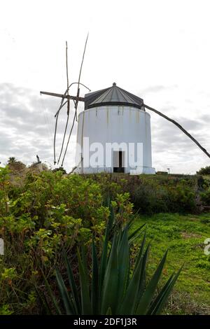 Typical windmill in Vejer de la Frontera, a pretty town in Andalusia. Stock Photo