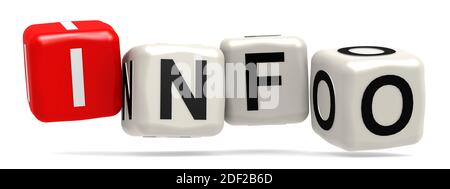 Info cube word in white and red blocks, 3D rendering Stock Photo