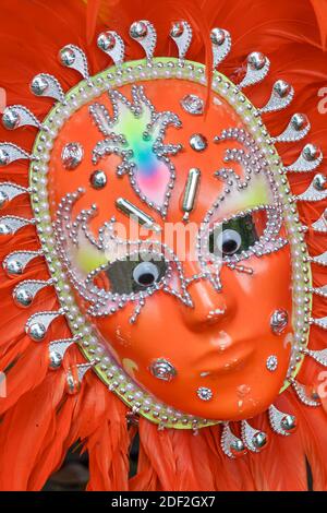 Miami Florida,Coconut Grove Grand Avenue Bahamas Goombay Festival,event community parade mask costume, Stock Photo