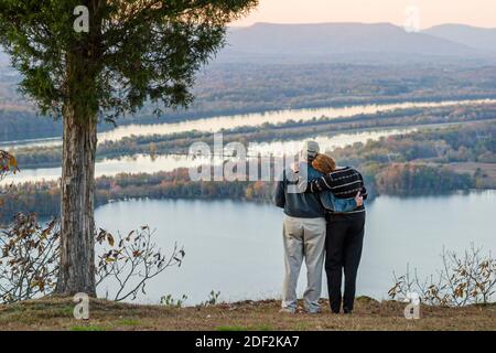 Alabama Sand Mountain Pisgah Gorham's Bluff Lodge,couple man woman female viewing looking Tennessee River, Stock Photo