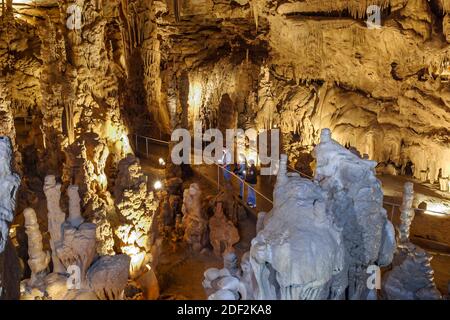 Alabama Grant Cathedral Caverns State Park cave stalagmite forest formations visitors tourists, Stock Photo