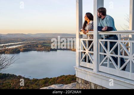 Alabama Sand Mountain Pisgah Gorham's Bluff Lodge,couple man woman female viewing looking Tennessee River, Stock Photo
