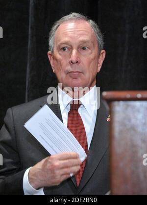 Arlington, VA - April 13, 2009 -- New York City Mayor Michael Bloomberg appears at a press conference in Arlington, Virginia sponsored by Americans United for Safe Streets to introduce a TV ad calling on former Virginia State Attorney General Bob McDonnell, a Republican candidate for Governor of Virginia, to reconsider his opposition to closing the gun show loophole that allows criminals to purchase weapons without undergoing a background checks on Monday, April 13, 2009. Photo by Ron Sachs / CNP/ABACAPRESS.COM Stock Photo