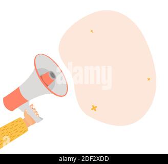 Hands holding megaphone isolated on white background. Illustration ...