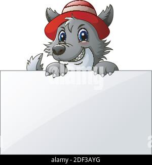 Vector illustration of Cartoon wolf with blank sign Stock Vector