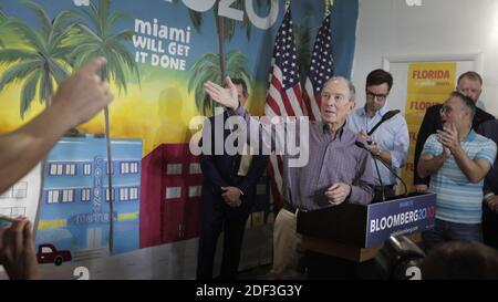 NO FILM, NO VIDEO, NO TV, NO DOCUMENTARY - Miami, Florida, March 3, 2020- Democratic presidential candidate Mike Bloomberg answers questions from a reporter during a press conference at his campaign headquarters in Little Havana.Photo by Jose A. Iglesias/el Nuevo Herald/TNS/ABACAPRESS.COM Stock Photo