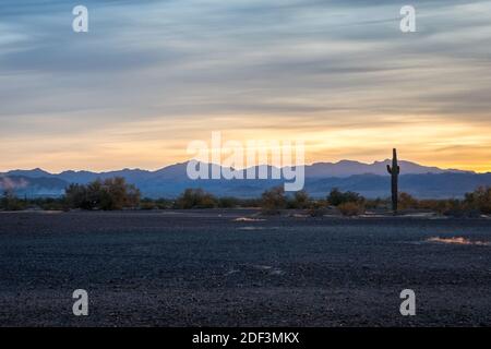 An overlooking view of nature along Quartzsite, Arizona Stock Photo