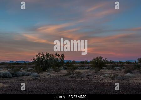 An overlooking view of nature along Quartzsite, Arizona Stock Photo