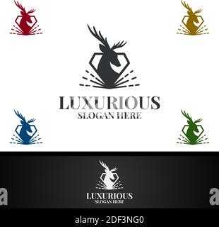 Deer Diamond Luxurious Royal Logo for Jewelry, Wedding, Hotel or Fashion Design Stock Vector
