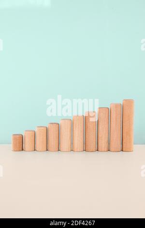 Abstract business increasing chart made from wood blocks with copy space. Blue colors art Stock Photo