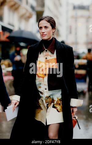 Street style, arriving at Sacai Fall Winter 2020-2021 show, held at Gare Montparnasse parking, Paris, France, on March 2nd, 2020. Photo by Marie-Paola Bertrand-Hillion/ABACAPRESS.COM Stock Photo